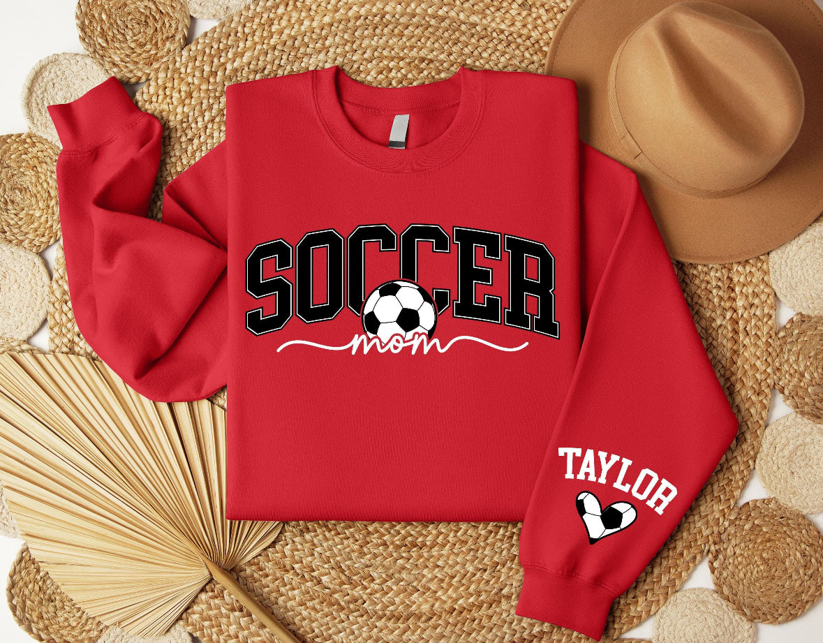 Personalize Soccer Mom Kids Name on Sleeve crewneck in Black