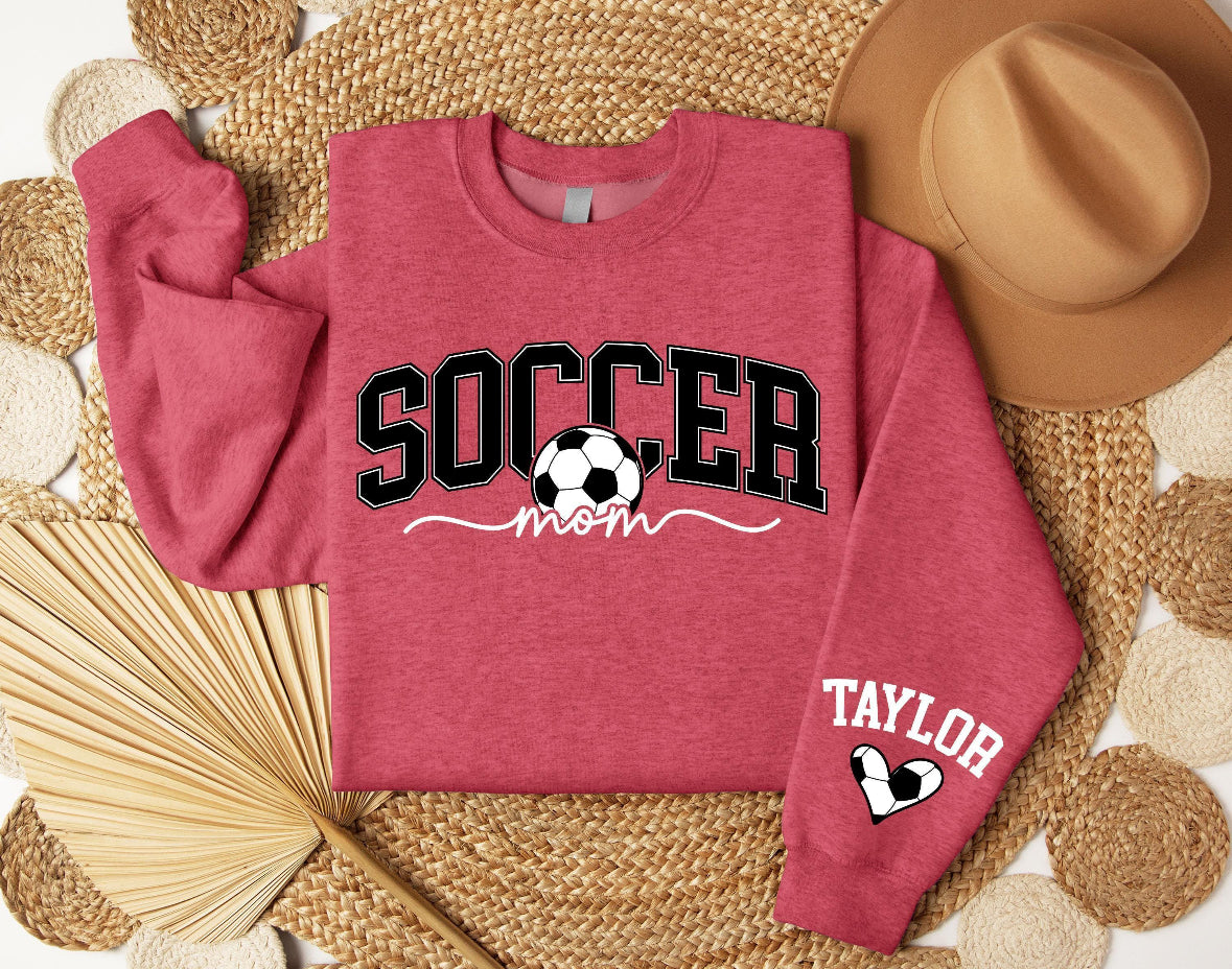 Personalize Soccer Mom Kids Name on Sleeve crewneck in Black