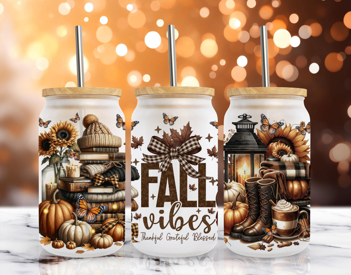 Fall Vibes 16oz Frosted Glass Cup