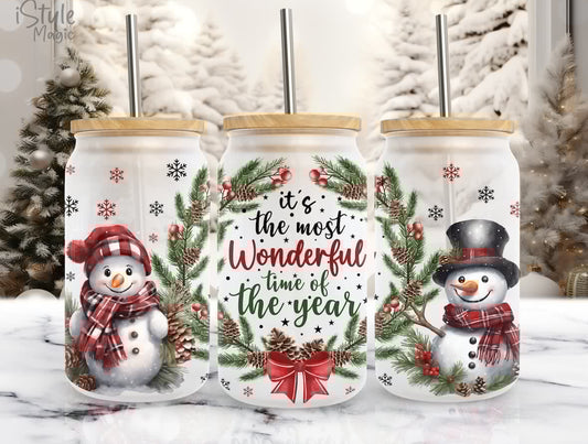 Wonderful time of the Year 16oz Frosted Glass Cup
