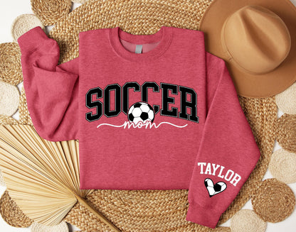 Personalize Soccer Mom Kids Name on Sleeve crewneck in Black