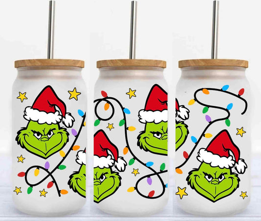 Grinch 16oz Frosted Glass Cup