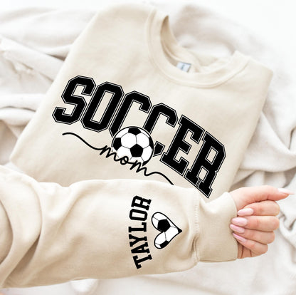 Personalize Soccer Mom Kids Name on Sleeve crewneck in Black