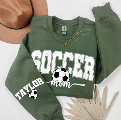 Personalize Soccer Mom Kids Name on Sleeve crewneck in White